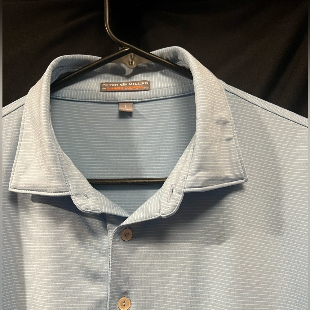 Peter Millar Light Blue Striped Polo Shirt